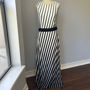 Ann Taylor Elegant Black and White Striped Maxi Dress